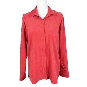 Casual Corner Suede Feel Long Sleeve Button Up Shirt Women's Medium Red
